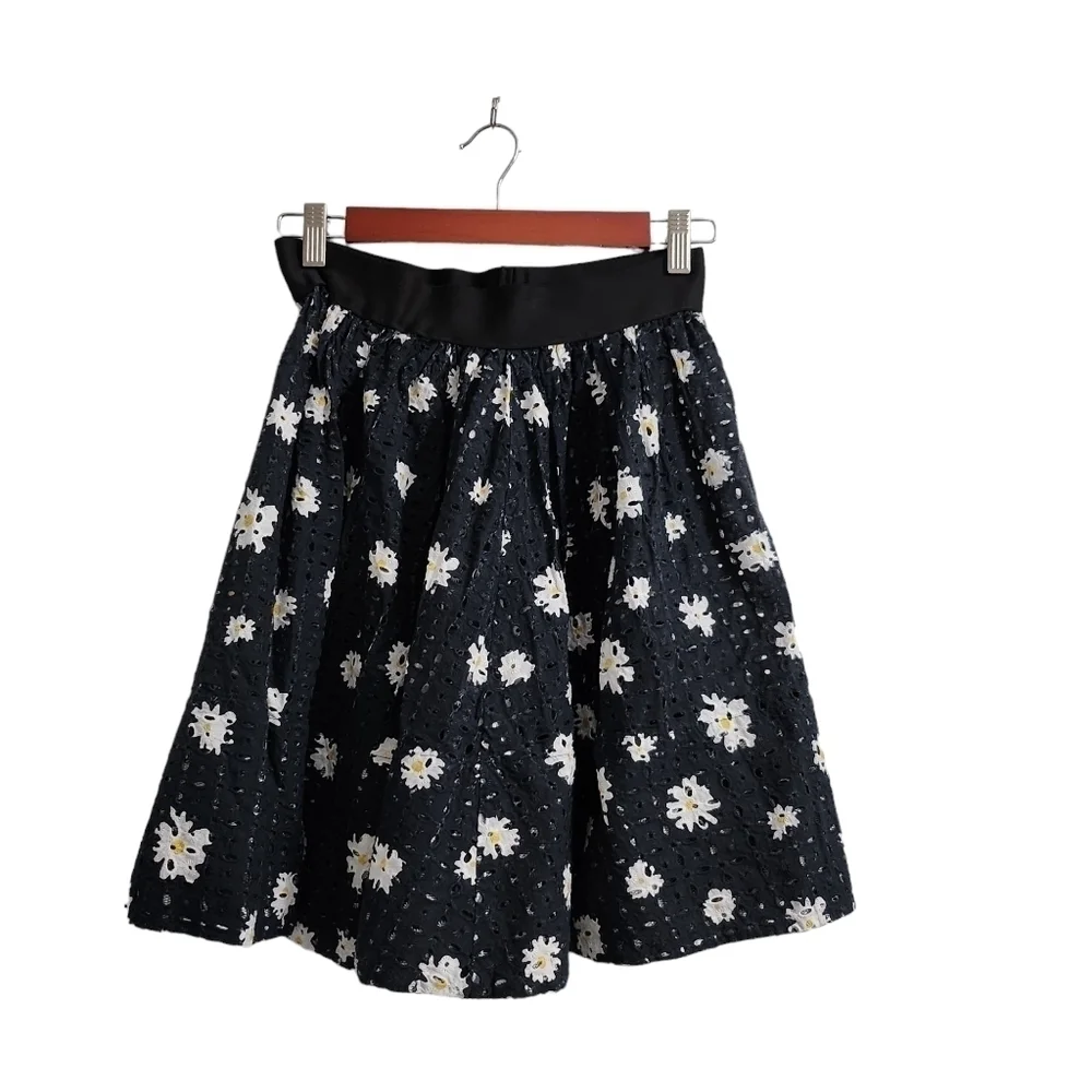 Maje Crop‎ Top & Skirt Set Outfit Size 3 Large Black Daisy Print Boho Beach